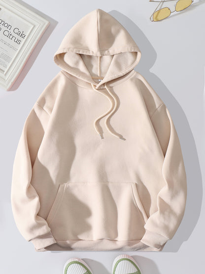 Fleece Solid Color Loose Fitting Hoodie Sweatshirt