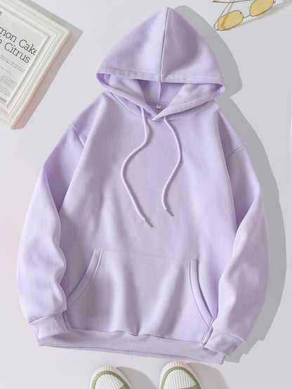 Fleece Solid Color Loose Fitting Hoodie Sweatshirt