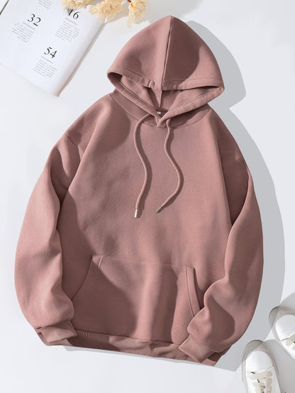 Fleece Solid Color Loose Fitting Hoodie Sweatshirt