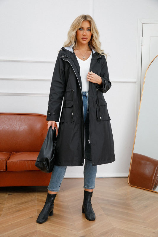 Trench Waterproof Hooded Striped Lining Coat