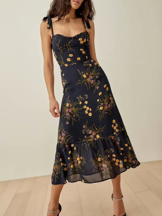 Floral Shoulder Strap Midi Dress