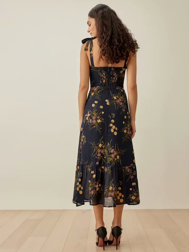 Floral Shoulder Strap Midi Dress