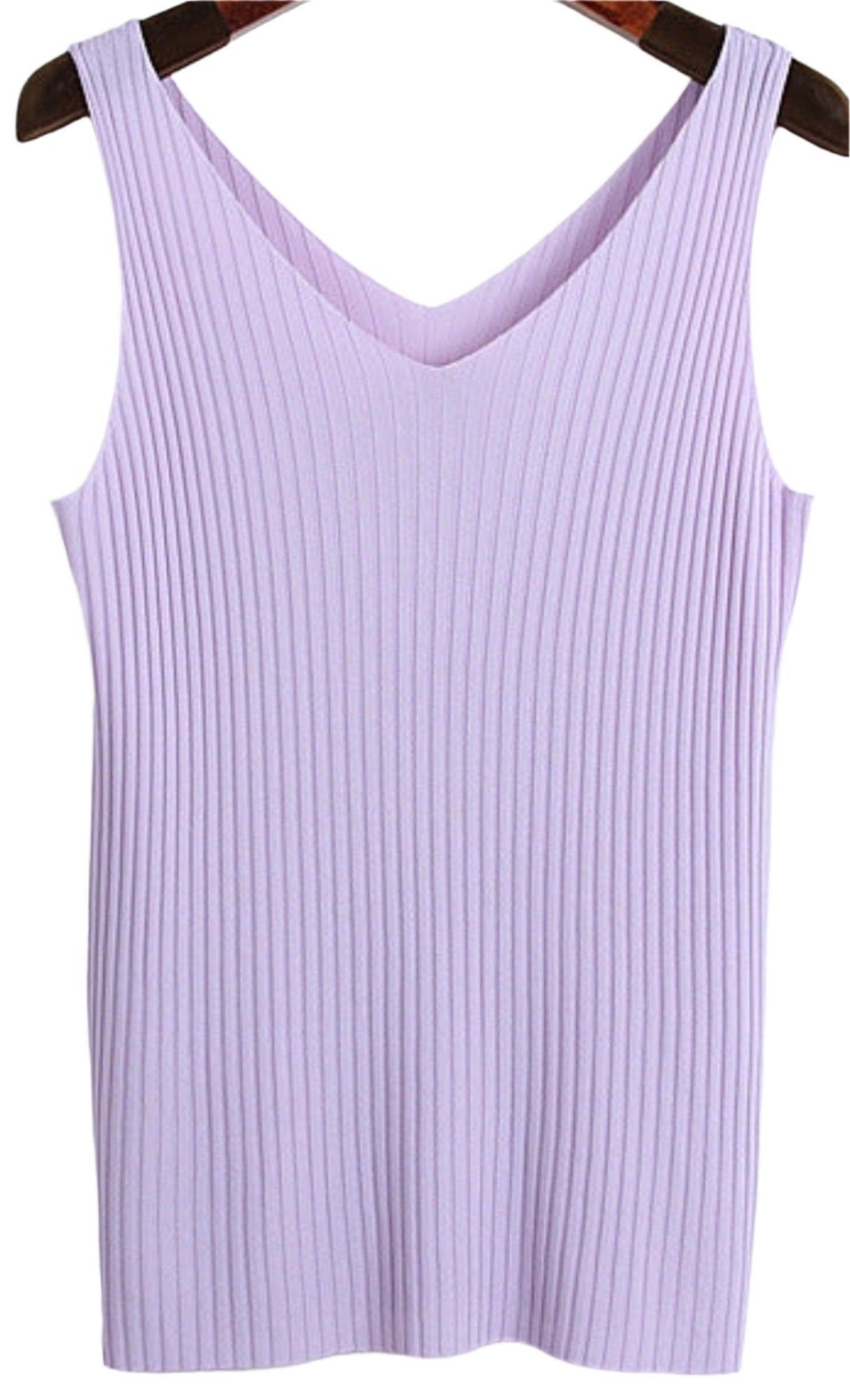 Sunken Stripe Slim Stretch Sleeveless Knitted V-Neck Top