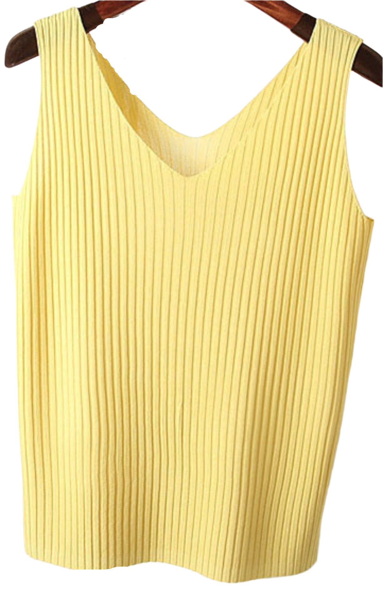 Sunken Stripe Slim Stretch Sleeveless Knitted V-Neck Top