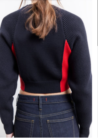 Cropped Two Tone Long Sleeve Pullover Knitted Sweater