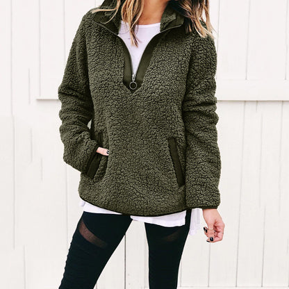 Zipper Pocket Turtleneck Long-Sleeve Pullover Sweatshirt