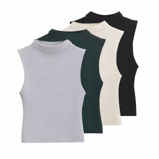 Slim Fit Short Half Turtleneck Sleeveless Top