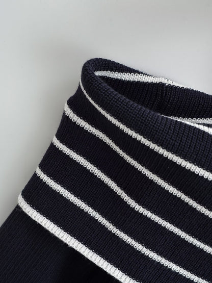 French Navy Off Neck Slim Sweater