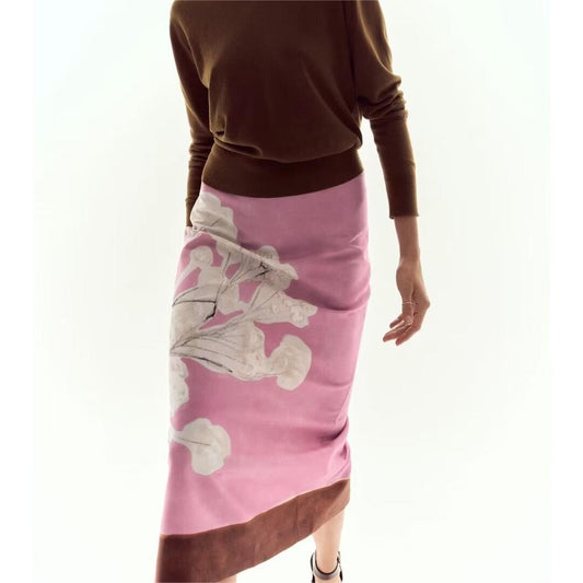 Floral Linen Blended Straight Skirt