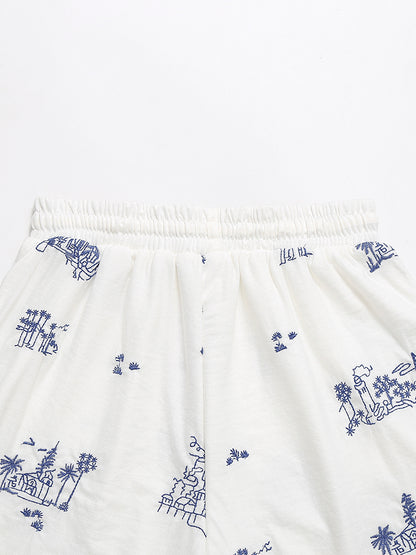 Casual Lace up Embroidered Shorts