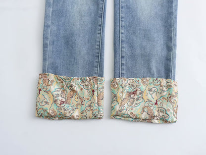 Vintage Satin Patch Cropped Jeans