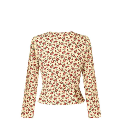 French Sweet Floral V-Neck Single Breasted Long Sleeved Shirt