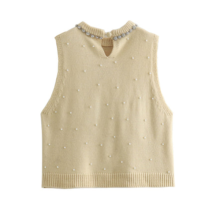 Pearl Jewelry Inlaid Knitted Top