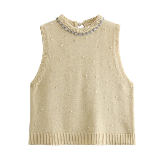 Pearl Jewelry Inlaid Knitted Top