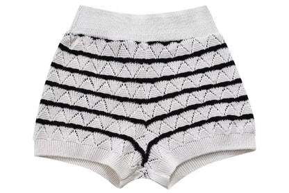 Striped Knitted Top Knitted Shorts Set