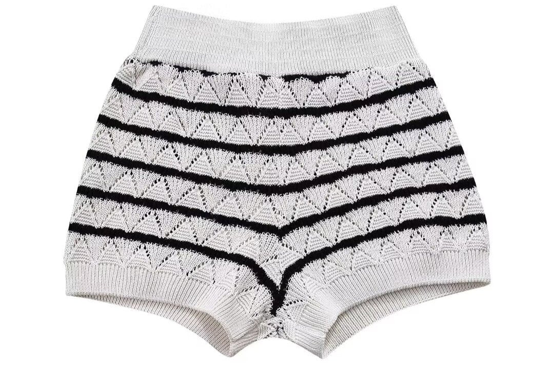 Striped Knitted Top Knitted Shorts Set