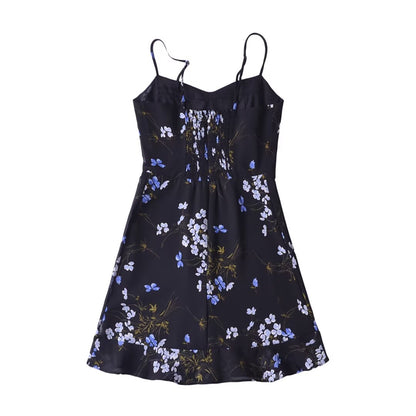 Floral Print Slim Sexy Ruffled Spaghetti Straps Dress