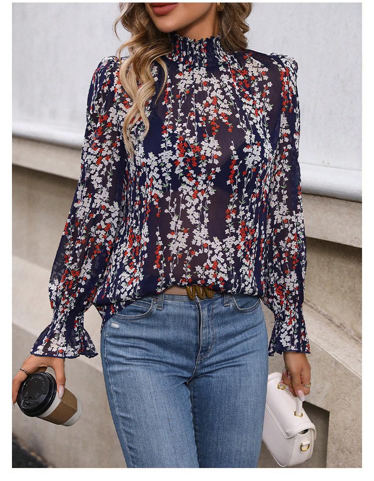 French Casual Floral Print Long Sleeve Shirt