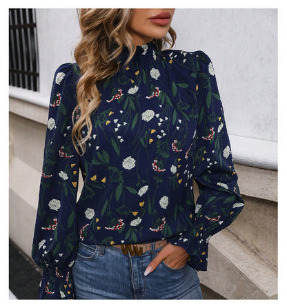 French Casual Floral Print Long Sleeve Shirt