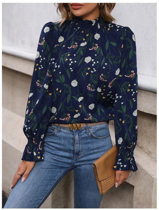 French Casual Floral Print Long Sleeve Shirt