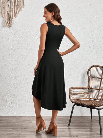 Sleeveless Solid Color A-Line Dress