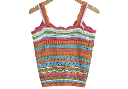 Sexy Slim Fit Contrasting Color V-Neck Knitted Vest Top