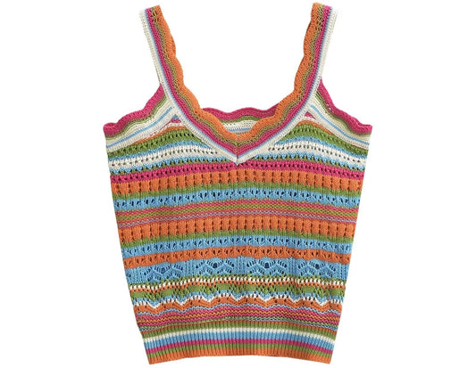 Sexy Slim Fit Contrasting Color V-Neck Knitted Vest Top