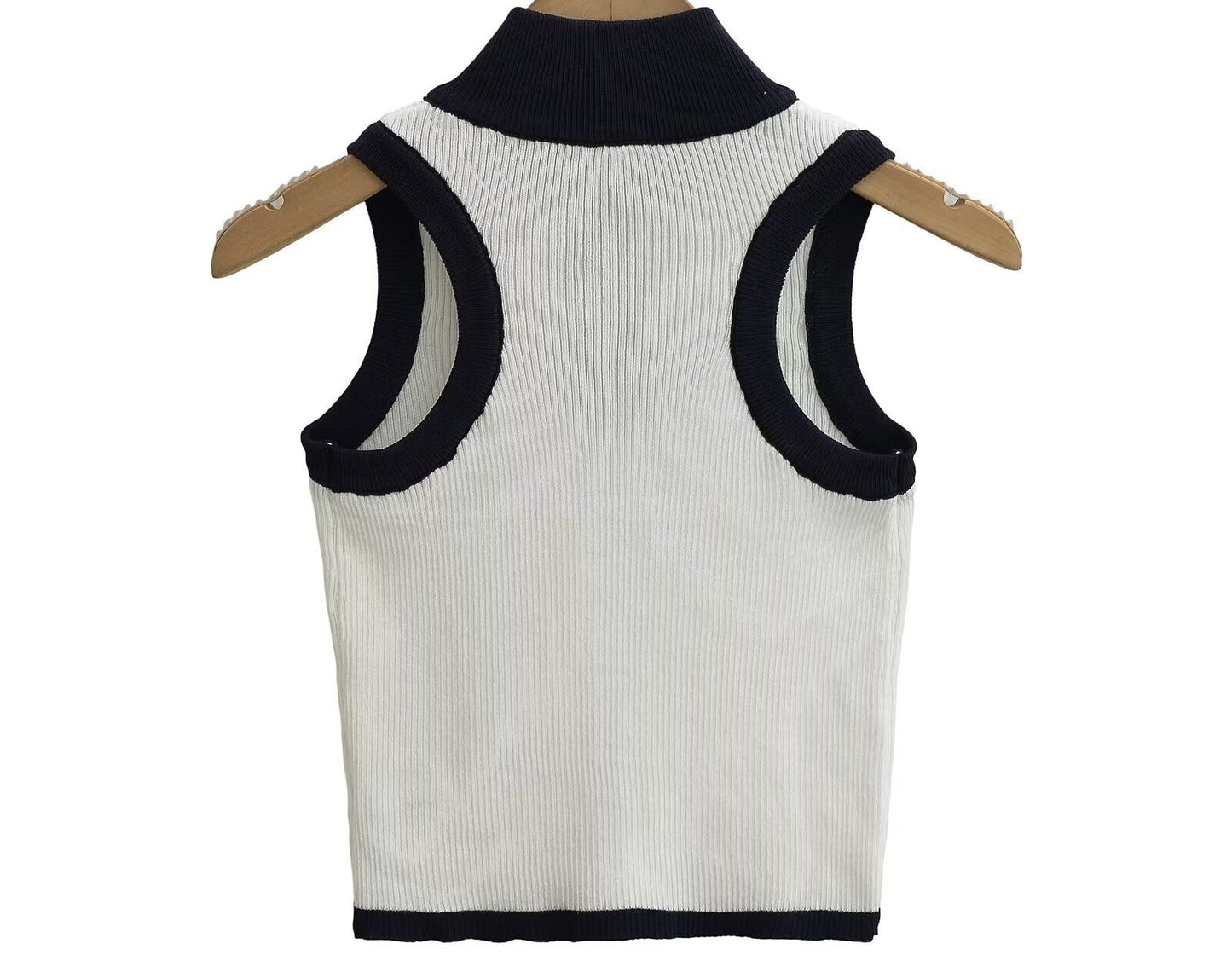 Sexy Slim Fit Contrast Colors Half Zipper Short Knitted Vest Top