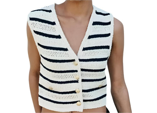 Striped V-neck Knitted Vest Top