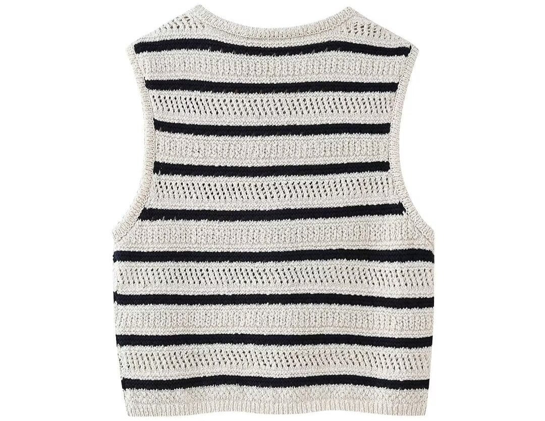 Striped V-neck Knitted Vest Top