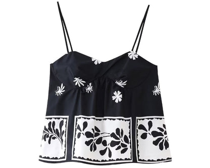 Seaside Printed Camisole Loose Slimming Top