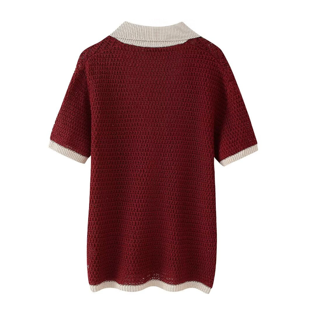 Contrast Color Collared Knitted Polo Shirt