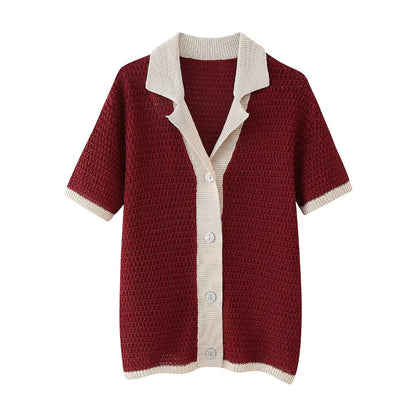 Contrast Color Collared Knitted Polo Shirt