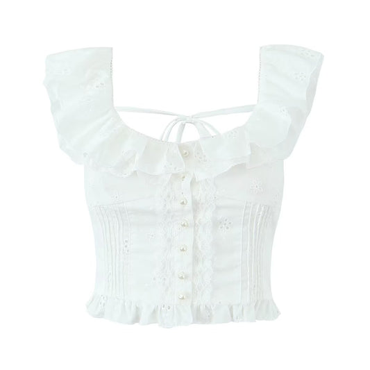 French Sweet Spicy Sexy White Slim Crop Top