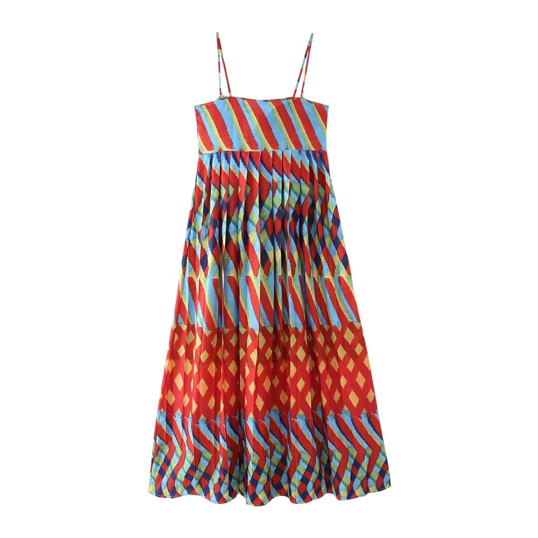 Rucked Printing Slip Dress