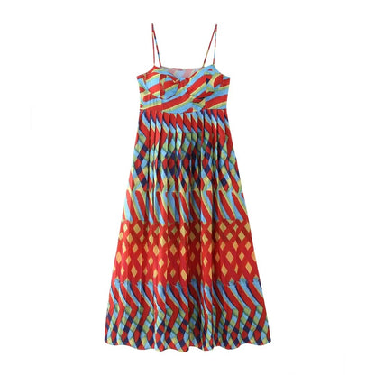 Rucked Printing Slip Dress