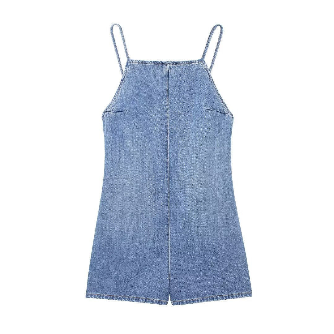 Simple Fitting Denim Romper