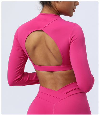 Hollow Cutout Back Yoga Long Sleeves Cropped Sports Top