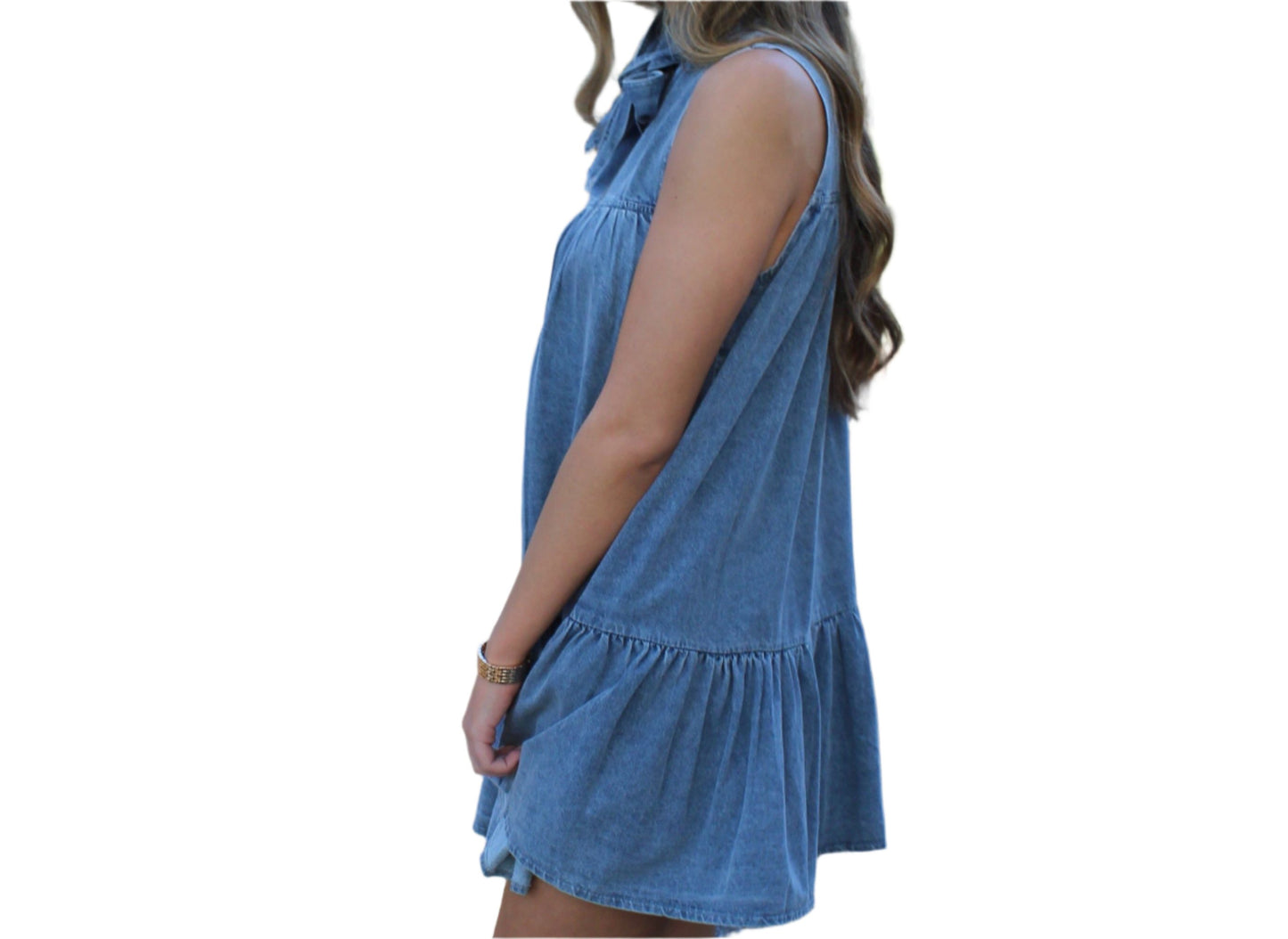 Denim Washed Classic Bow Tie Loose Dress