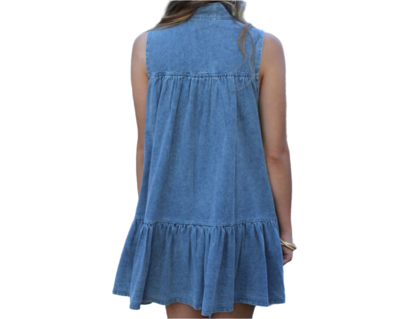 Denim Washed Classic Bow Tie Loose Dress