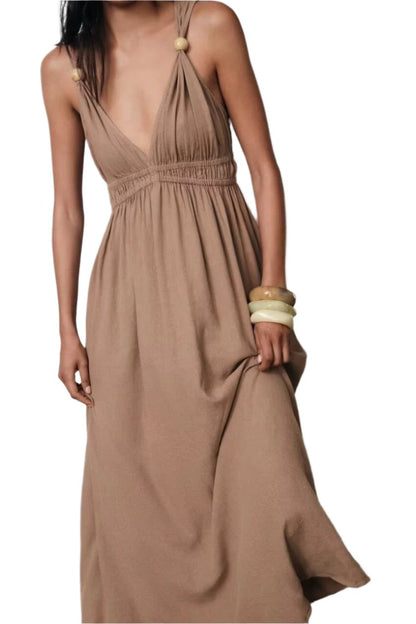 Elegant V-neck Sleeveless Maxi Dress