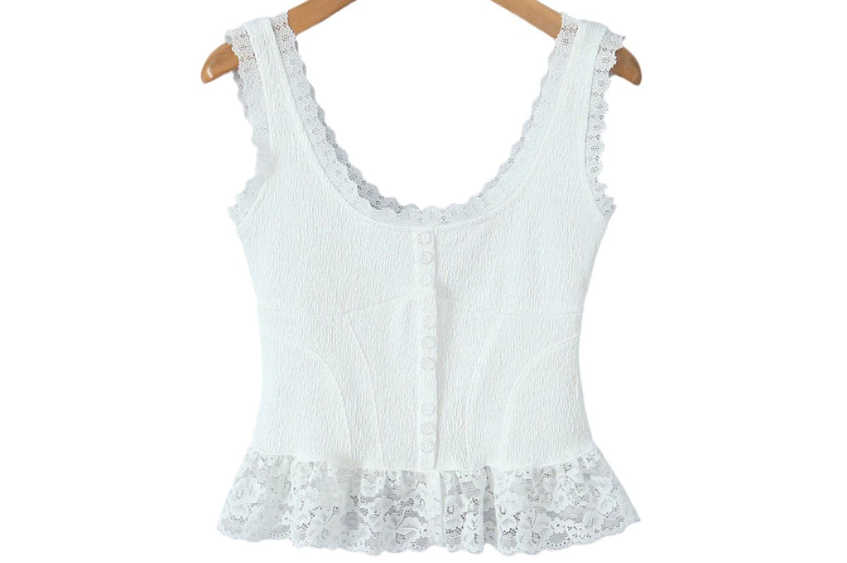 Fashionable Elegant Lace Splicing Slim Fit Waist Controlled Slimming Short Top