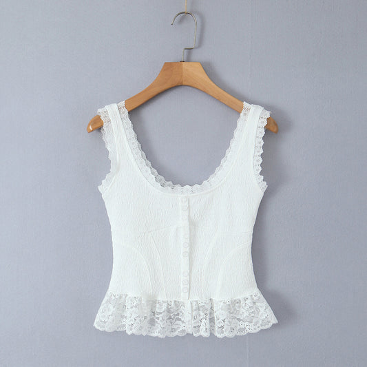 Fashionable Elegant Lace Splicing Slim Fit Waist Controlled Slimming Short Top