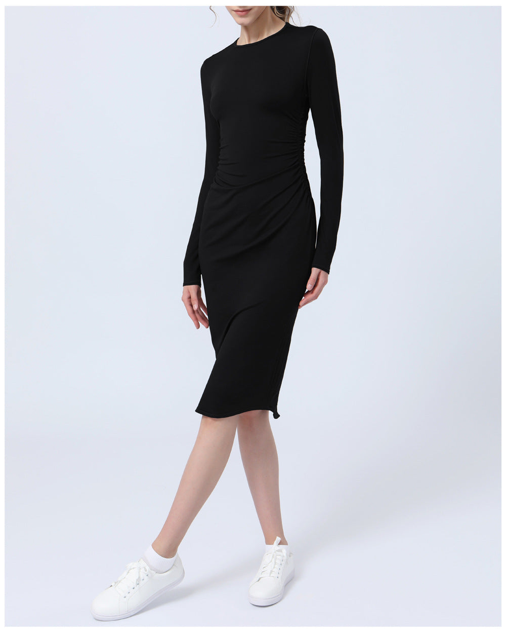 Yoga Long Sleeve Sports Back Slit Half Length Dress