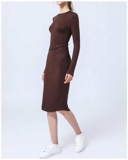 Yoga Long Sleeve Sports Back Slit Half Length Dress