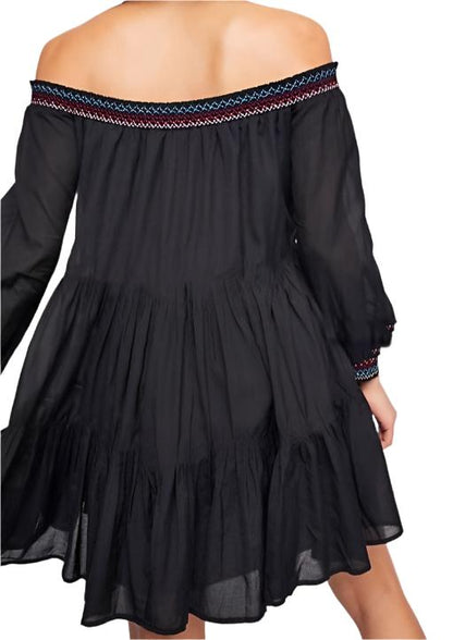 Bohemian Flower Embroidered Off-Shoulder Dress