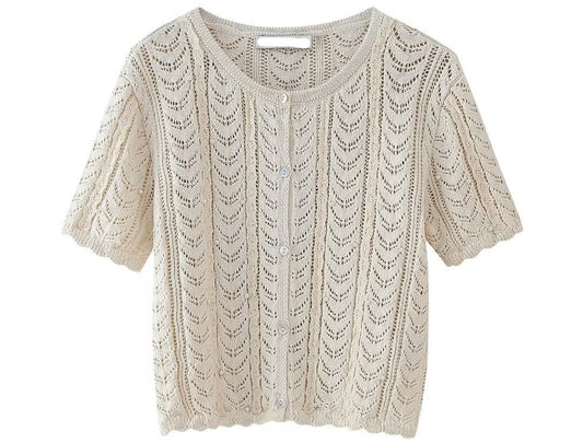 French Retro Design Short Sleeve Knitted Cardigan