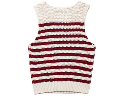 Fashionable Golden Button Decoration Knitted Sleeveless Top