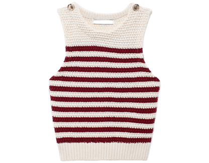 Fashionable Golden Button Decoration Knitted Sleeveless Top