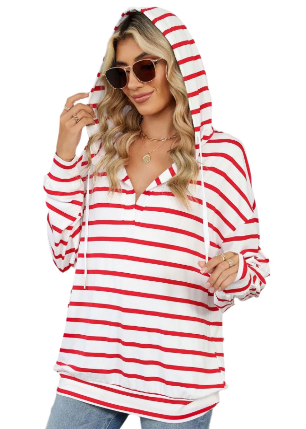 Striped Hooded Long Sleeve Sweatshirt